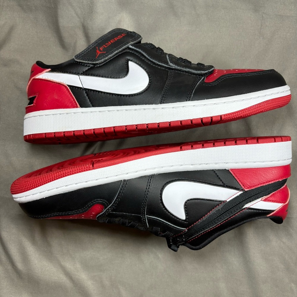 Jordan Air Jordan 1 Low Men's Low Top Leather Lace-Up Basketball Black/Red 10.5 - Picture 9 of 14